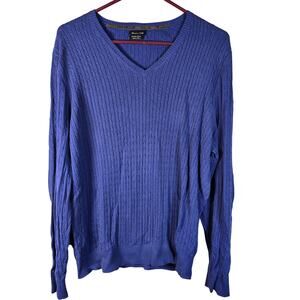 Massimo Dutti Mens Blue Cable Knit Sweater Large